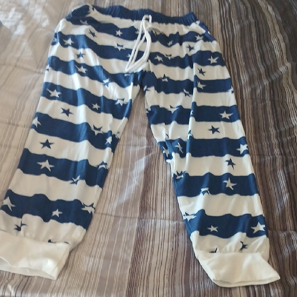 SHEIN Navy and White Star Stripe Kids Pajama Bottoms